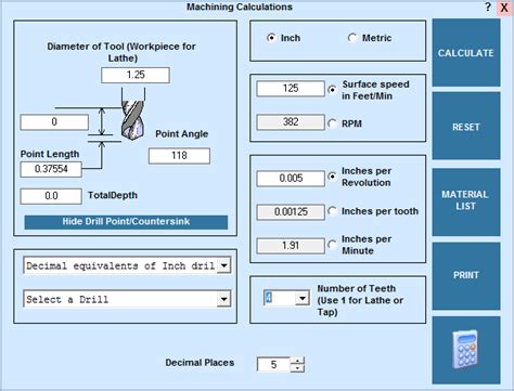 milling speed and feed calculator